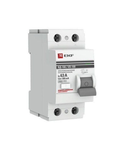 УЗО ВД-100 2P 63А 300мА тип AC эл-мех  PROxima (elcb-2-63-300-em-pro). Выключатель дифференциального тока (УЗО). EKF в Реутове