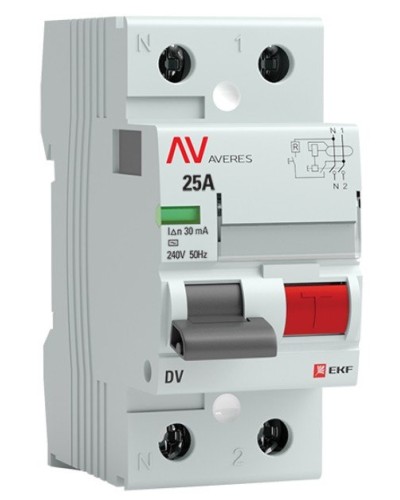 DV 2P 25А/ 30мА (AC)  AVERES (rccb-2-25-30-ac-av). Выключатели дифференциального тока (УЗО). EKF в Реутове