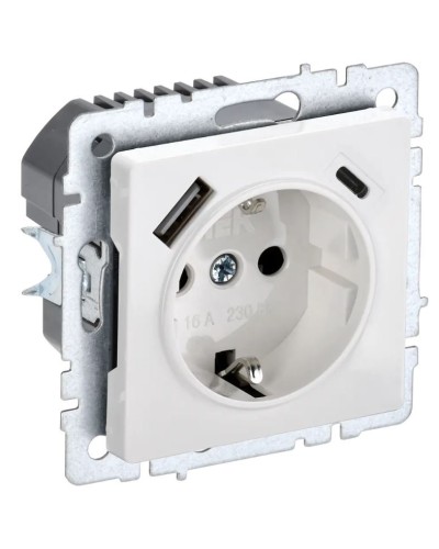 Розетка с з/к с USB A+C 18Вт РЮш11-1-БрБ белый BRITE (BR-R14-16-U22-018-K01). Розетка с заземлением с защитными шторками, 18Вт. IEK в Реутове