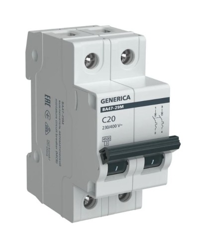 GENERICA ВА47-29М 2P C 20А 4,5кА (MVA21-2-020-C-G). Автоматический выключатель. IEK в Реутове