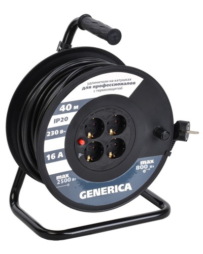УК40 4 места 2P+PE, 40м GENERICA (WKP20-16-04-40-G). Удлинитель на катушке с термозащитой, 3х1,5кв.мм. IEK в Реутове