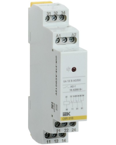 Реле промежуточное модульное OIR 3 контакта 16А 12В AC/DC (OIR-316-ACDC12V). Реле промежуточное модульное. IEK в Реутове