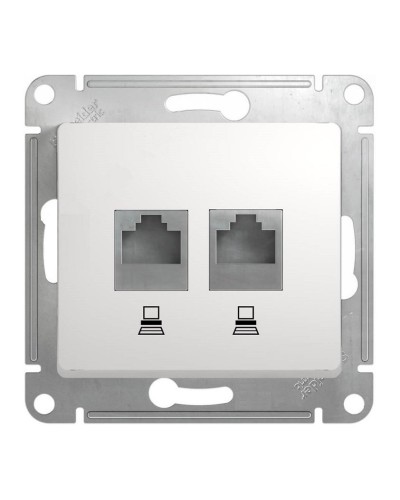Glossa розетка RJ45+RJ45 2-местная, кат. 5Е, скрытой установки, механизм, белый (GSL000185KK). Розетка компьютерная. Systeme Electric в Реутове