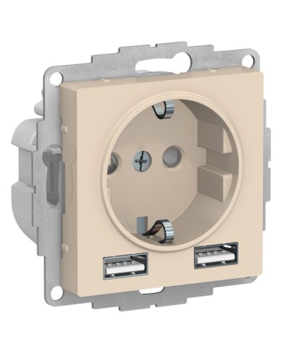 AtlasDesign розетка 1-местная с 2 USB A+A, скрытой установки, механизм, бежевый (ATN000230). Розетка с USB. Systeme Electric в Реутове