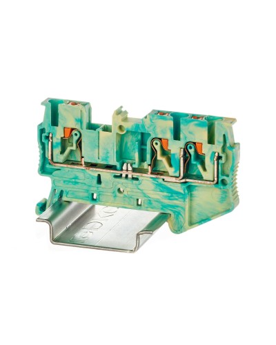 Клемма заземления, 3 точки подключения, 2.5 кв.мм (VPR-2.5-TWIN-PE-YG). Клемма заземления, зажим push-in. ДКС в Реутове