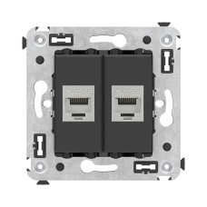Розетка RJ-45 в стену, кат.6E, Avanti, двойная, черная матовая (4412764). Розетка компьютерная. ДКС