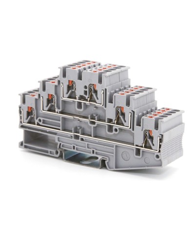 Клемма трехуровневая, зажим push-in, 2.5 кв.мм, серая (VPR-2.5-3L-GY). Клемма проходная, 6 точки подключения. ДКС в Реутове