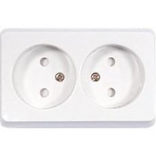 Розетка двойная открытой установки без з/к, бежевый, LK Standard (813601). Розетка без заземляющих контактов с защитными шторками. Экопласт