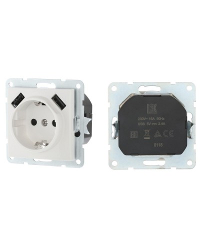 Розетка с з/к + 2xUSB разъема, 2А, белый LK60 (868004-1). Розетка. Экопласт в Реутове