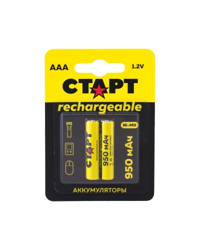 СТАРТ HR03 (AAA, 950mah), упак. 2 шт. БЛИСТЕР. Перезаряжаемые аккумуляторы. СТАРТ в Реутове