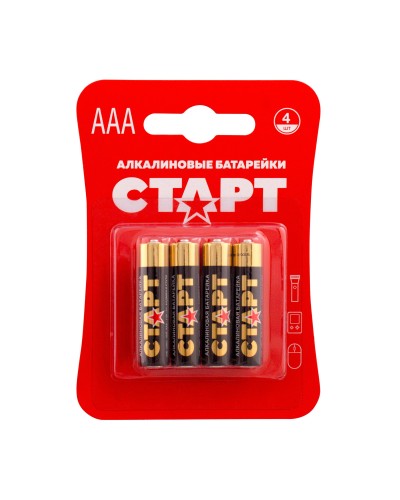 СТАРТ LR03-BL4 (1,5 В, AAA, LR03), упак. 4 шт. БЛИСТЕР. Алкалиновые батарейки. СТАРТ в Реутове